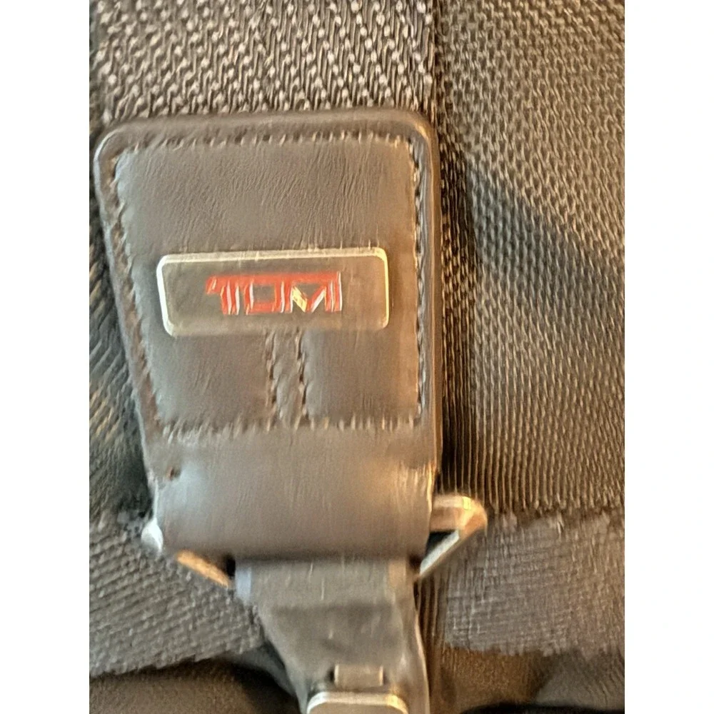 Tumi Black Nylon Backpack with Brown Leather Base and Trim